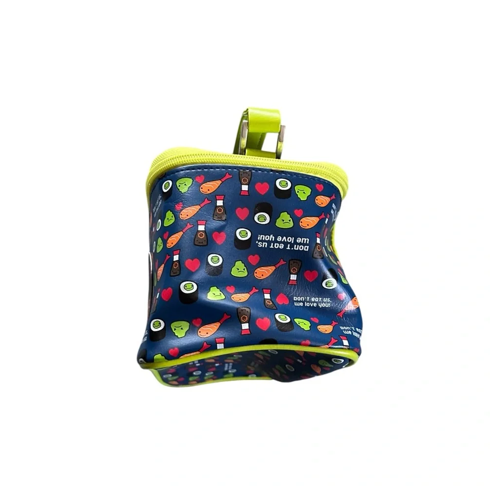Vintage Y2K David & Goliath Kawaii Sushi Print Travel Makeup Bag Blue Green NWT